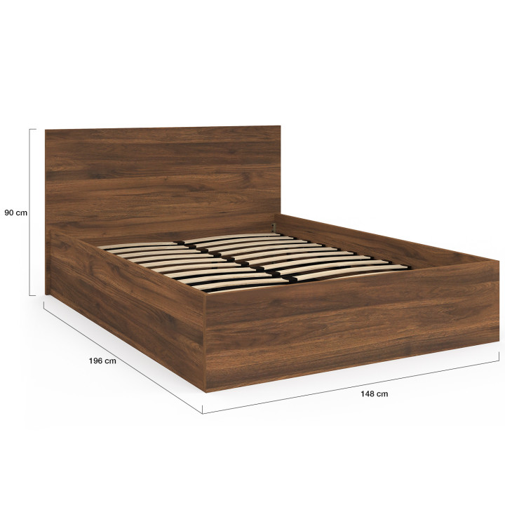 Letto matrimoniale SEASIDE con testiera e rete a doghe 140 x 190 cm effetto noce