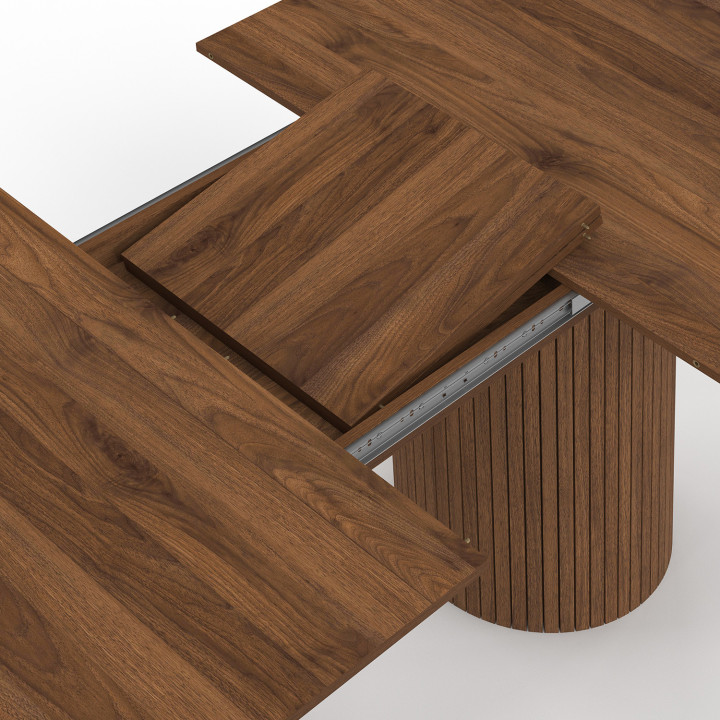 Tavolo da pranzo ovale allungabile JULIETTE 6-10 persone gambe cilindriche doghe in legno colore noce 160-200 cm