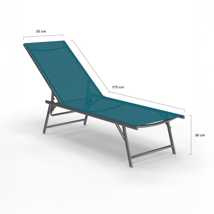 Set di 2 lettini da giardino in acciaio grigio antracite con tessuto blu anatra - KAILUA | ID Market