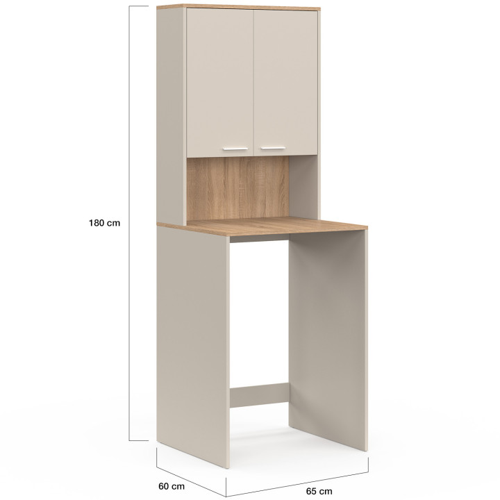 Piano lavatrice WALLIS con armadio in legno beige e faggio