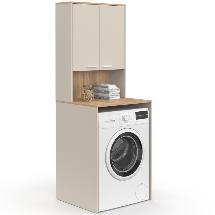 Piano lavatrice WALLIS con armadio in legno beige e faggio