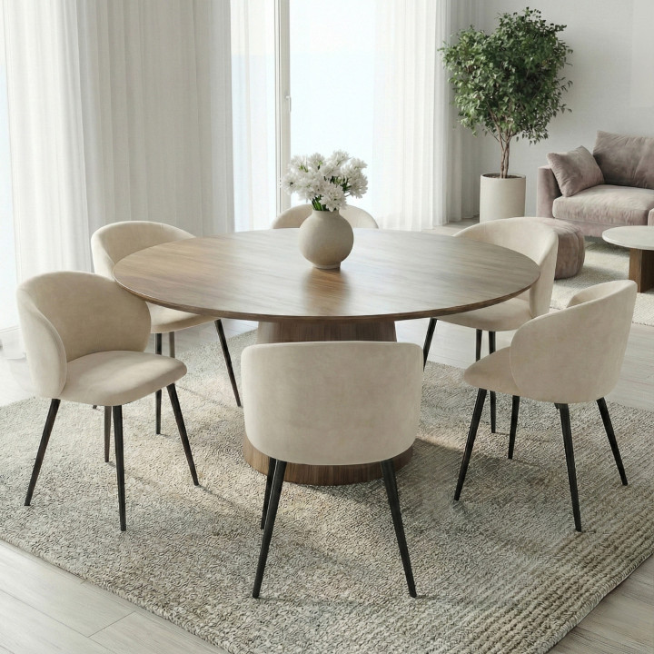 Set di 6 sedie da pranzo KIRA in velluto color crema