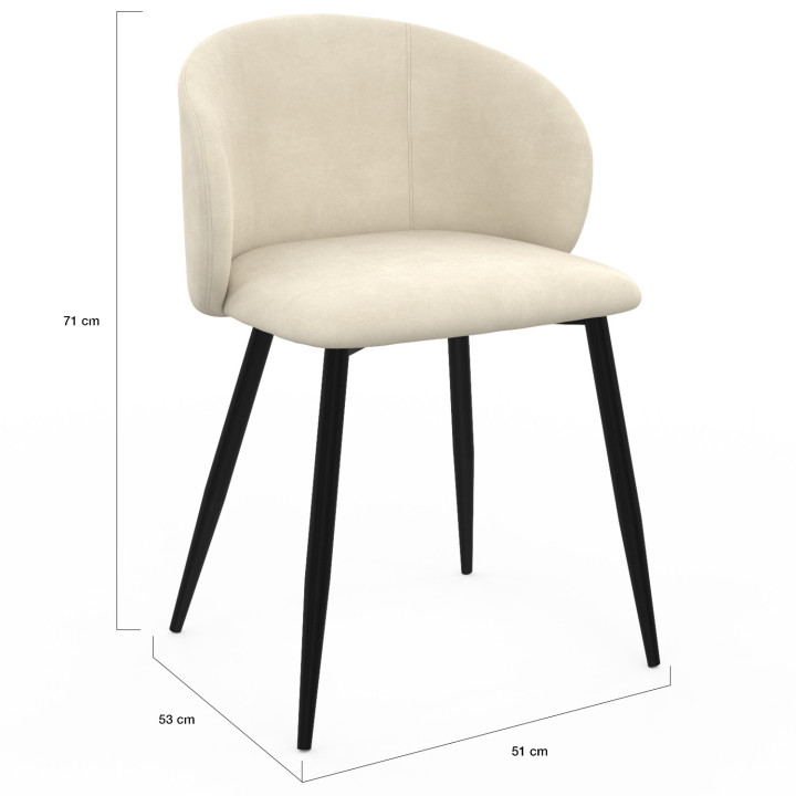 Set di 6 sedie da pranzo KIRA in velluto color crema