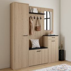 MAHAUT XXL maxi capienza in legno ed effetto nero armadio portascarpe da corridoio con specchio e mensole