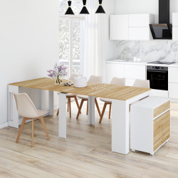 Tavolo buffet allungabile ORLANDO, 14 persone, 285 cm, legno effetto faggio bianco