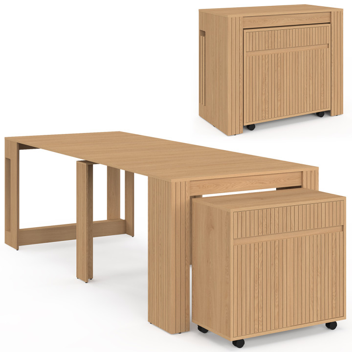 Tavolo da pranzo allungabile JULIETTE per 10 persone, 235 cm, effetto doghe in legno, colore rovere