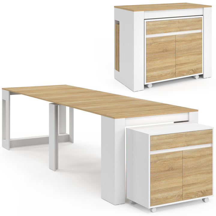 Tavolo buffet allungabile ORLANDO, 14 persone, 285 cm, legno effetto faggio bianco
