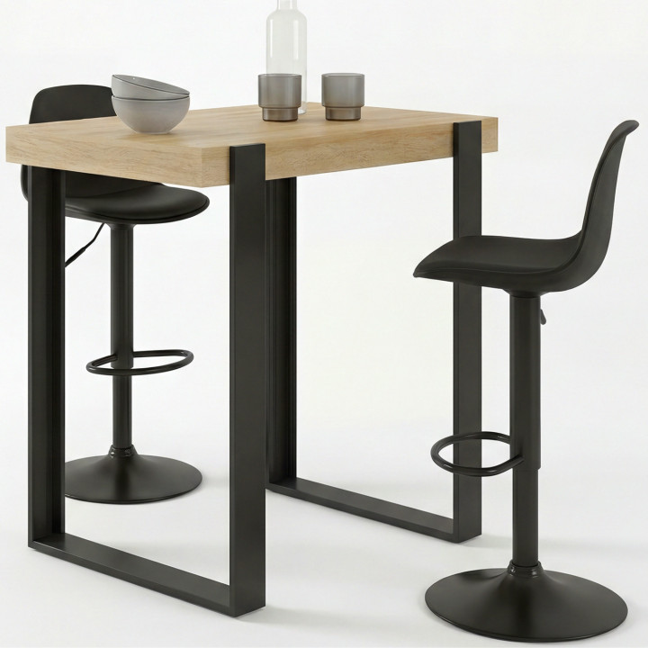 Tavolo da bar in legno e nero e 2 sgabelli KARL neri - PHOENIX | IdMarket