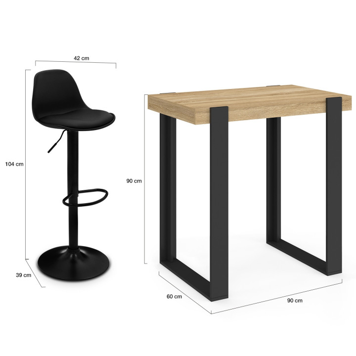 Tavolo da bar in legno e nero e 2 sgabelli KARL neri - PHOENIX | IdMarket