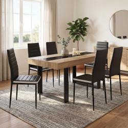 Tavolo da pranzo rettangolare in legno e nero da 160 cm e 6 sedie nere - PHOENIX | IdMarket