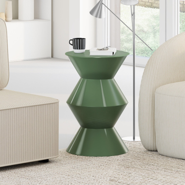 Tavolino rotondo, tavolino da salotto, comodini IRENE 30 cm in metallo verde kaki