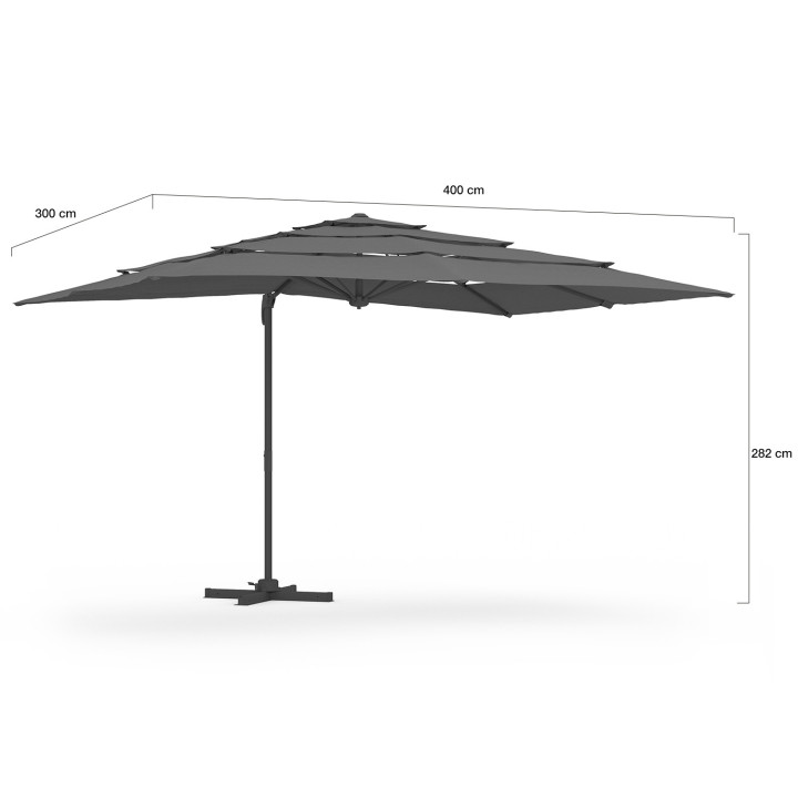 Ombrello a vento multi-pannello grigio inclinabile a 360° 3x4 M con copertura - CALVI | IdMarket