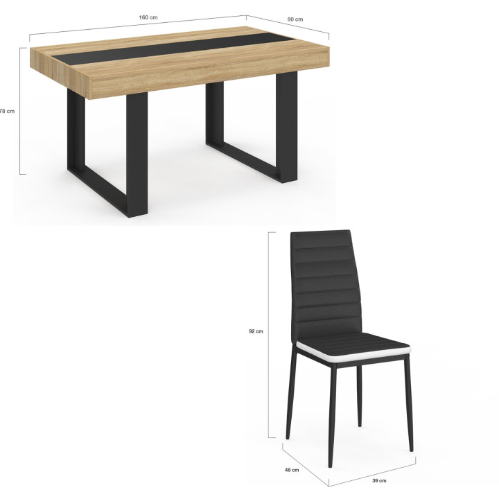 Tavolo da pranzo rettangolare in legno e nero da 160 cm e 6 sedie nere - PHOENIX | IdMarket
