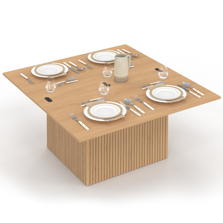 Tavolino rettangolare con piano sollevabile, trasformabile in tavolo da pranzo JULIETTE, 100 cm, effetto doghe di legno