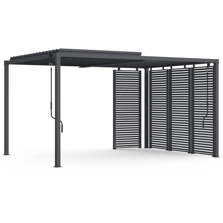 Pergola bioclimatica a lamelle orientabili in acciaio 3x4 M con lamelle orizzontali grigio antracite | IdMarket