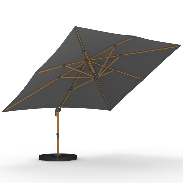 Ombrellone inclinabile a 360° effetto legno opaco con tessuto grigio 3X4M e copertura - CALVI | IdMarket