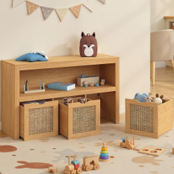 Contenitore per bambini EDHEN in legno e canna con 3 cassetti a cubo su rotelle