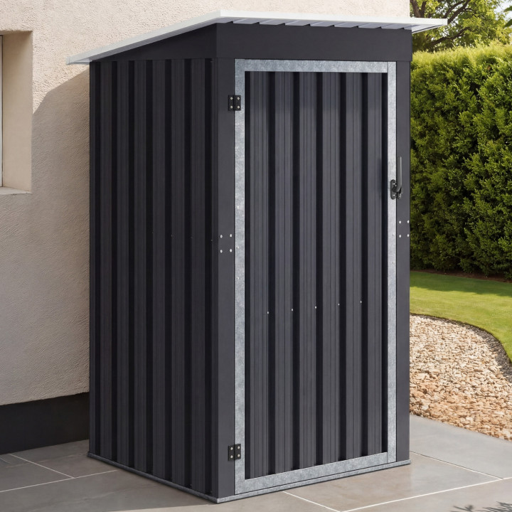 Casetta da giardino in acciaio zincato grigio 100 x 95 x 160 cm con tetto a falde 1 porta | IdMarket