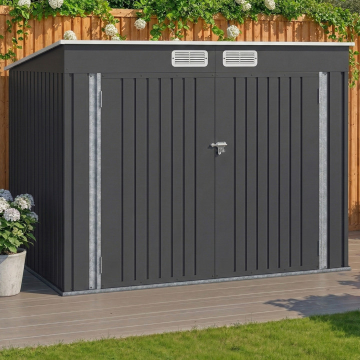 Pensilina per biciclette in metallo grigio antracite con kit di ancoraggio per 4 biciclette | IdMarket