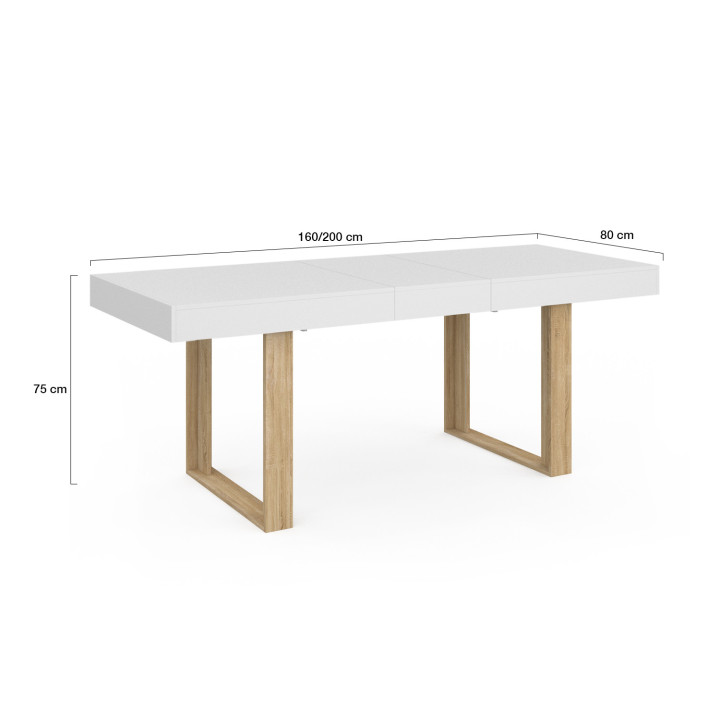 Tavolo da pranzo rettangolare allungabile 4-8 persone 160-200 cm bianco e legno - PHOENIX | IdMarket