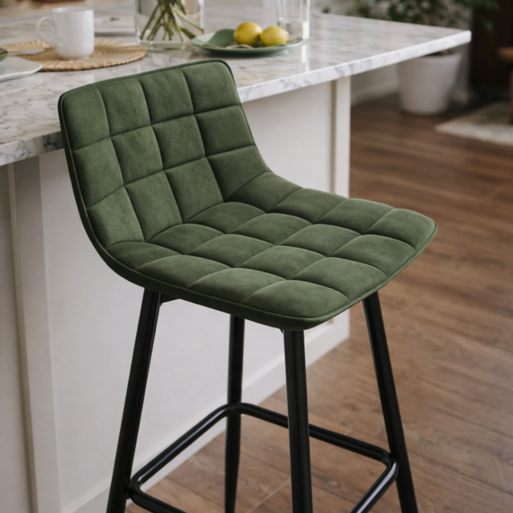 Set di 4 sgabelli da bar in velluto verde - MADY | IdMarket