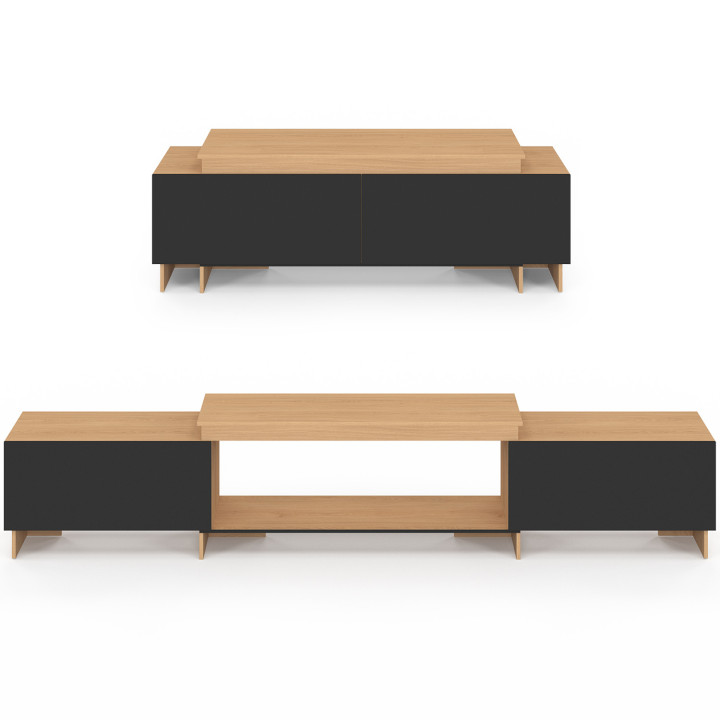 Mobile TV allungabile 140-240 cm 2 ante, legno e nero