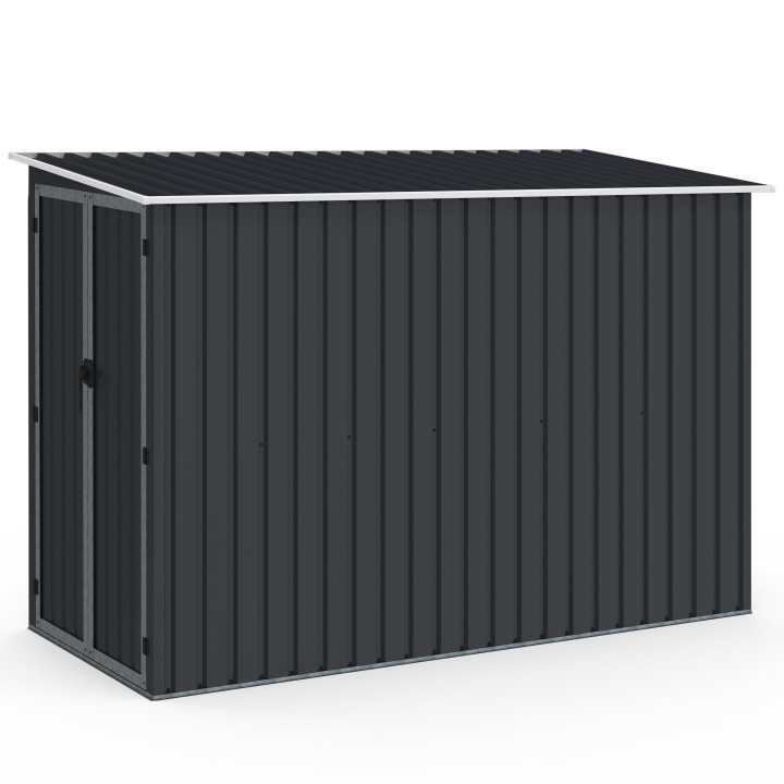 Casetta da giardino addossata in acciaio zincato grigio di 3 m² con base a doppia porta laterale | IdMarket