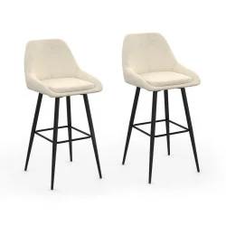 Set di 2 sgabelli da bar in velluto beige con semibraccioli