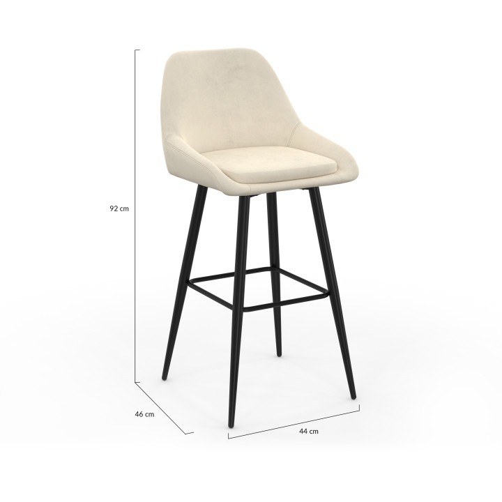 Set di 2 sgabelli da bar in velluto beige con semibraccioli