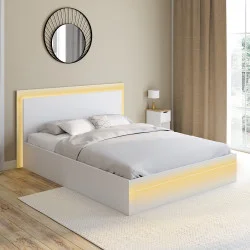 Letto matrimoniale da 140 x 190 cm con rete e LED bianchi integrati - CHARLIE | IdMarket