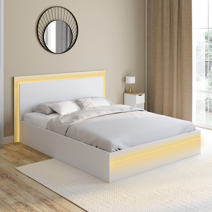 Letto matrimoniale da 140 x 190 cm con rete e LED bianchi integrati - CHARLIE | IdMarket
