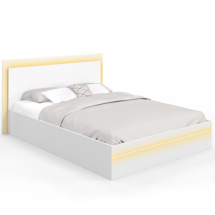 Letto matrimoniale da 140 x 190 cm con rete e LED bianchi integrati - CHARLIE | IdMarket