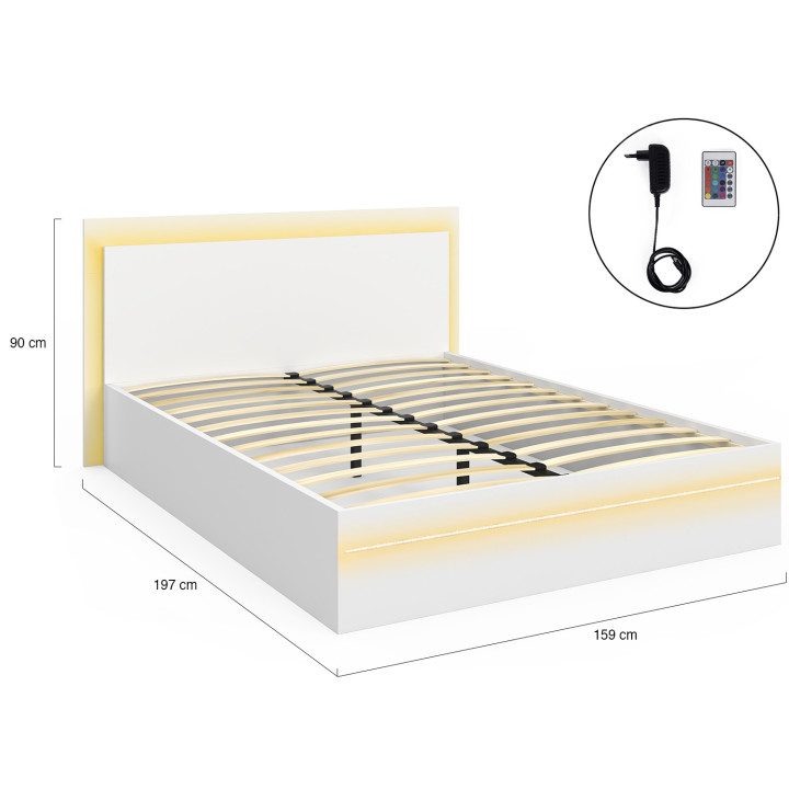 Letto matrimoniale da 140 x 190 cm con rete e LED bianchi integrati - CHARLIE | IdMarket