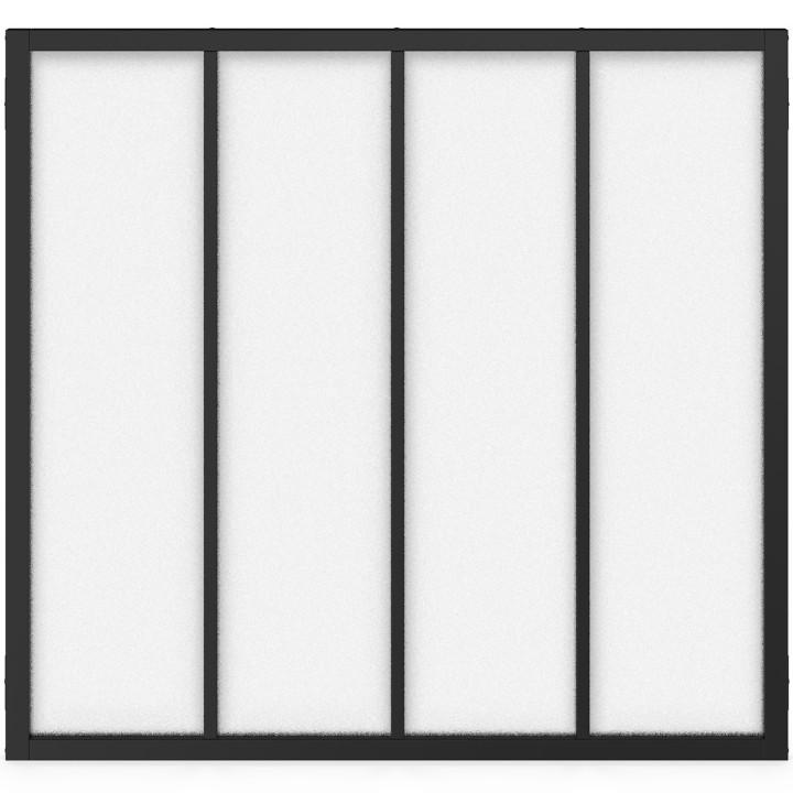 Tetto in vetro dell'officina a 4 pannelli L. 116 x H. 108 cm in metallo nero e vetro temperato smerigliato