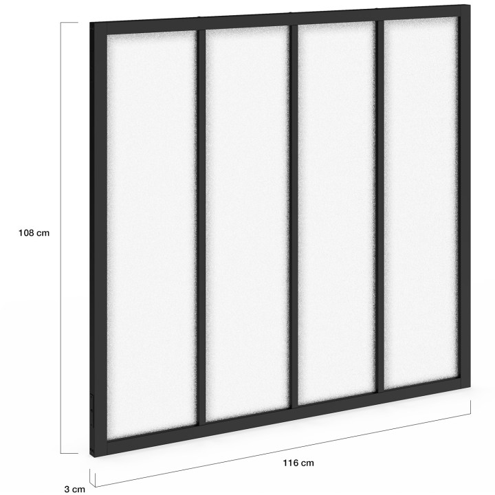 Tetto in vetro dell'officina a 4 pannelli L. 116 x H. 108 cm in metallo nero e vetro temperato smerigliato