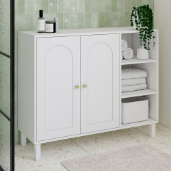 Mobili da bagno, mobili contenitori per soggiorno e ingresso ARSENE a 3 ripiani con armadio in legno bianco