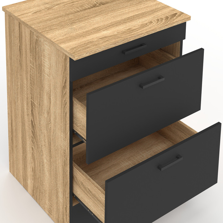 Base cucina 60 cm SUBTIL casseruola occasionale 3 cassetti legno e nero