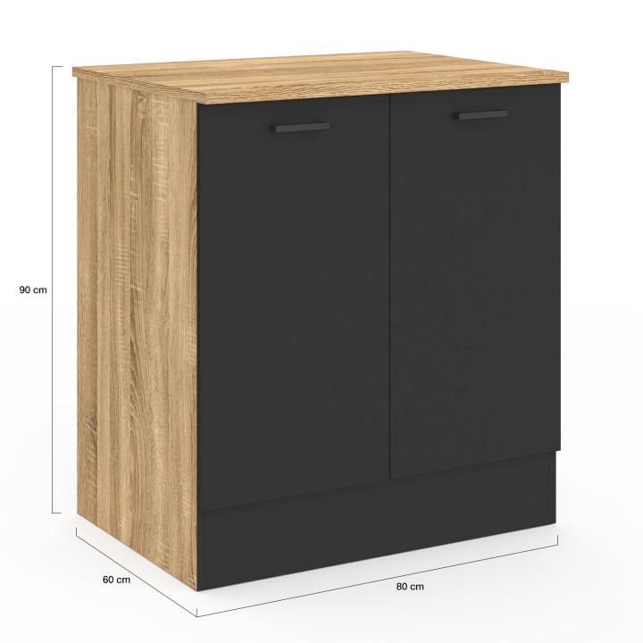 Base cucina 80 cm STIL Mobile a 2 ante in legno e nero