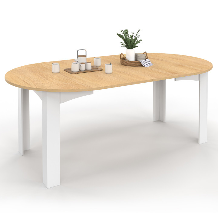 Tavolo da pranzo rotondo allungabile per 4-10 persone, bianco, piano in faggio 110-200 cm - DONA | IdMarket