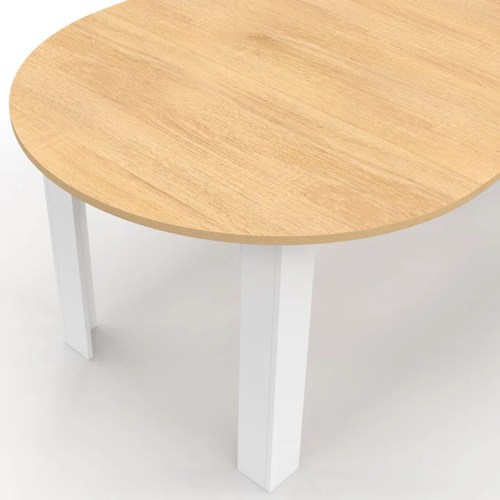 Tavolo da pranzo rotondo allungabile per 4-10 persone, bianco, piano in faggio 110-200 cm - DONA | IdMarket