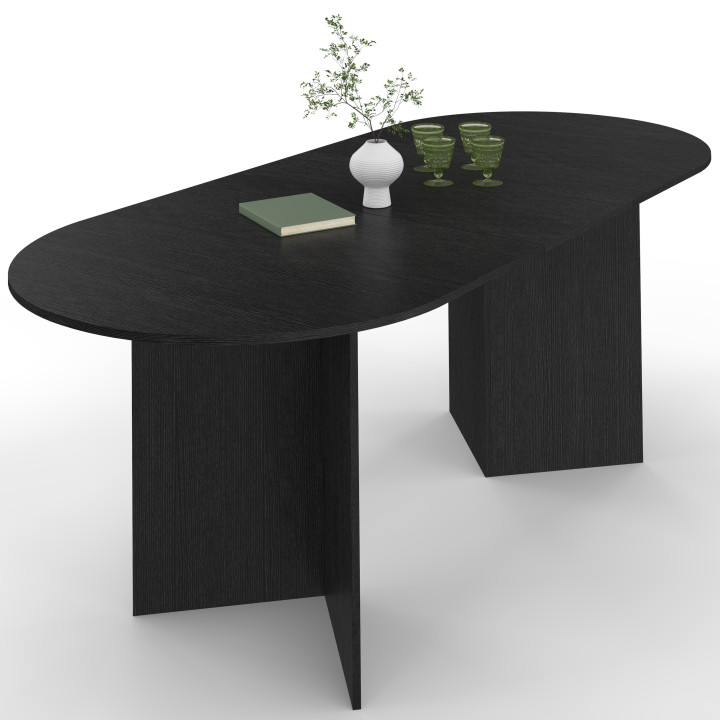 Tavolo da pranzo ovale allungabile MARTHE 6-10 persone in legno nero 160-200 cm