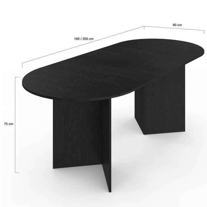 Tavolo da pranzo ovale allungabile MARTHE 6-10 persone in legno nero 160-200 cm