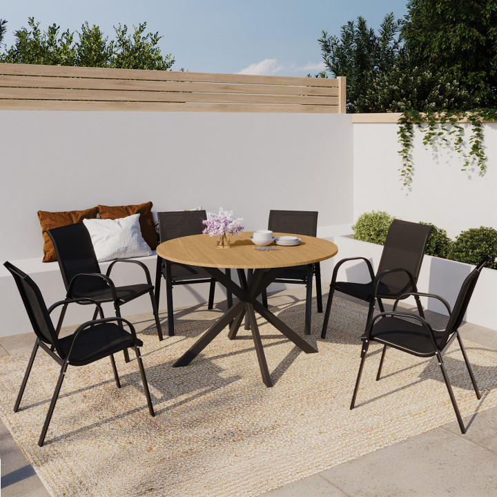 Set di mobili da giardino - tavolo rotondo con base a ragno e piano effetto legno - MESSINA | ID Market