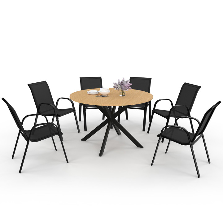Set di mobili da giardino - tavolo rotondo con base a ragno e piano effetto legno - MESSINA | ID Market