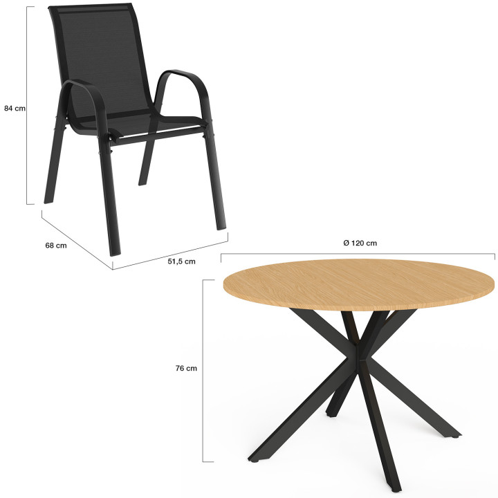 Set di mobili da giardino - tavolo rotondo con base a ragno e piano effetto legno - MESSINA | ID Market