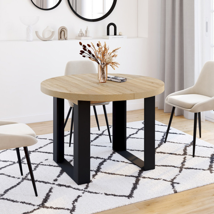 Tavolo da pranzo rotondo allungabile PHOENIX 4-10 persone in legno e nero 110-200 cm