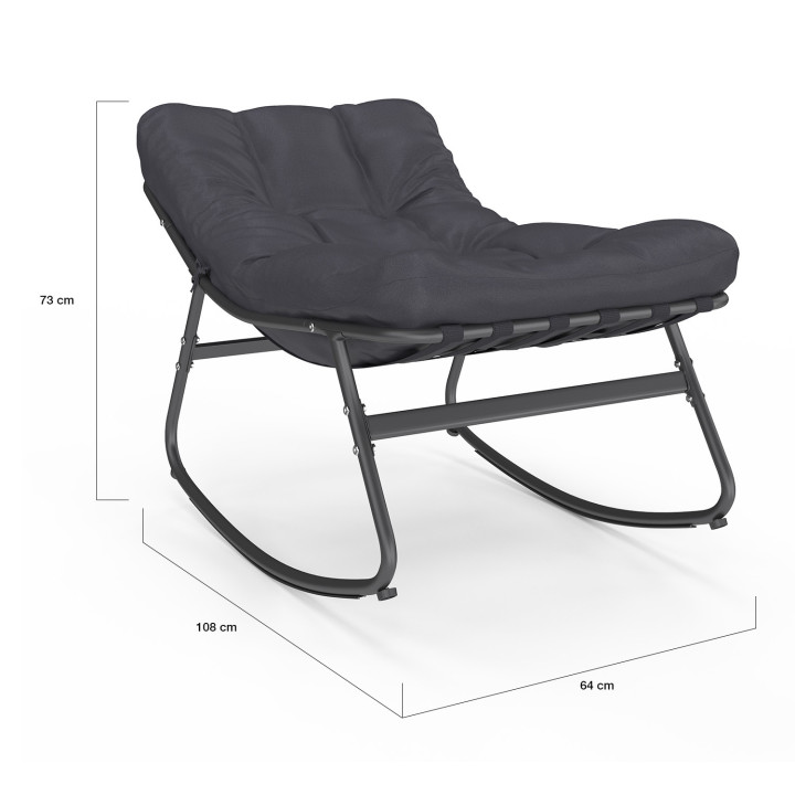 Poltrone a dondolo in metallo grigio con cuscini - ARONA | ID Market