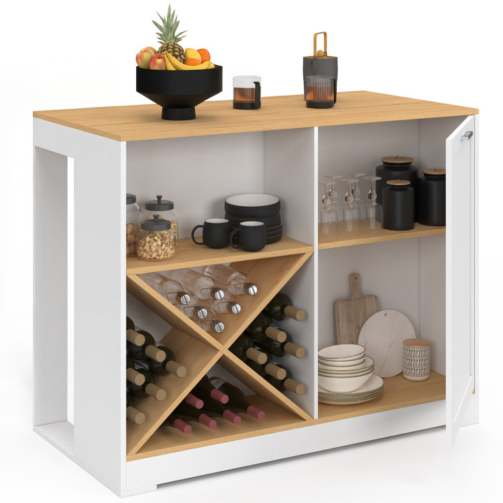 Tavolo bar a isola da 113 cm con portabottiglie in legno bianco e piano in faggio - VITO | IdMarket