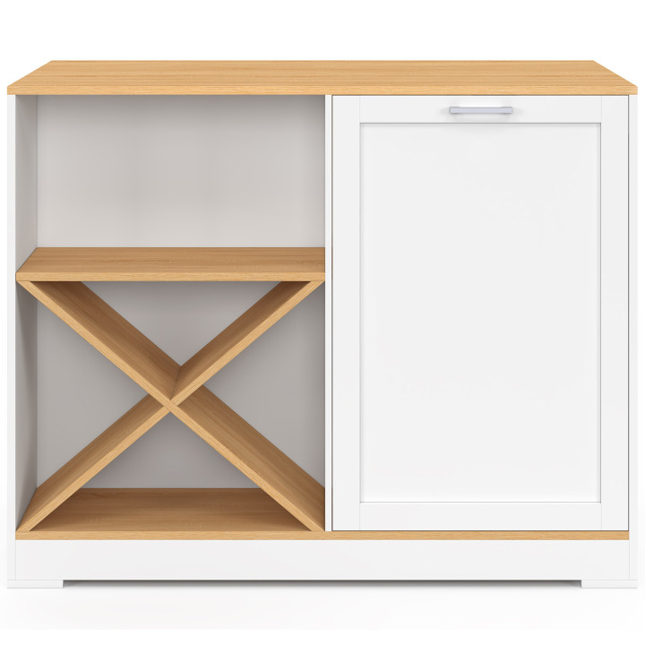 Tavolo bar a isola da 113 cm con portabottiglie in legno bianco e piano in faggio - VITO | IdMarket