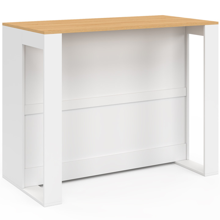 Tavolo bar a isola da 113 cm con portabottiglie in legno bianco e piano in faggio - VITO | IdMarket